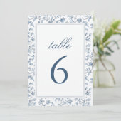 Numéro de table de mariage élégant bleu chinoiseri (Debout devant)