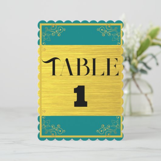 Numéro de table de mariage élégant bleu foncé vert (Debout devant)