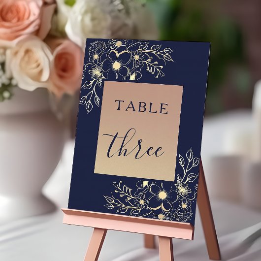 Numéro de table de mariage élégant bleu marine et
