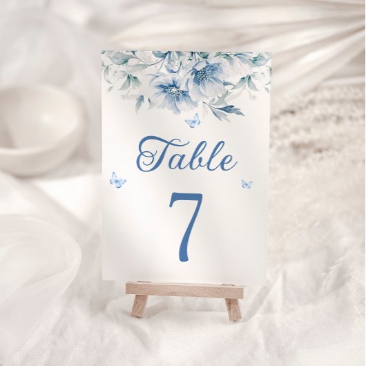 Numéro de table de mariage élégant bleu poussiéreu