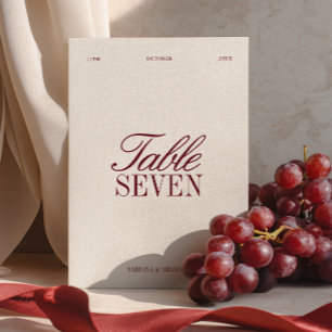 Numéro de table de mariage élégant bordeaux et ivo