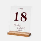 Numéro de table de mariage élégant bordeaux profon (Angle)