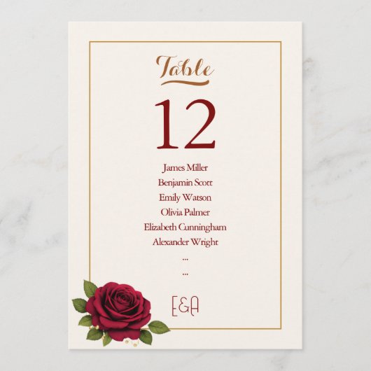 Numéro de table de mariage élégant Bourgogne et iv (Devant)