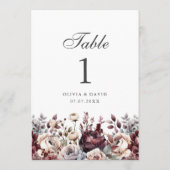 Numéro de table de mariage élégant Bourgogne et ro (Dos)