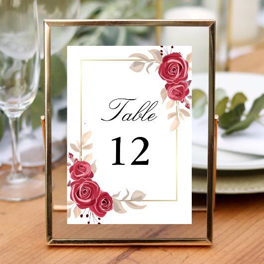 Numéro de table de mariage élégant cadre doré fleu