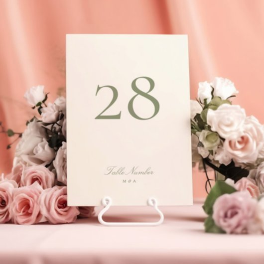 Numéro de table de mariage élégant classique vert 