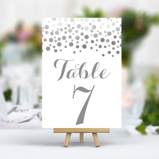 Numéro de table de mariage élégant Confetti argent