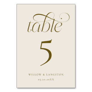 Numéro de table de mariage élégant crème