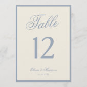 Numéro de table de mariage élégant crème bleu pous (Dos)
