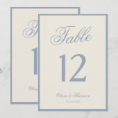 Numéro de table de mariage élégant crème bleu pous (Devant / Derrière)