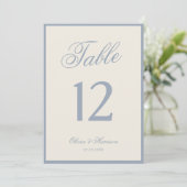Numéro de table de mariage élégant crème bleu pous (Debout devant)
