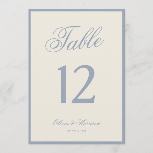 Numéro de table de mariage élégant crème bleu pous (Devant)