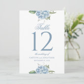 Numéro de table de mariage élégant Dusty Blue Hydr (Debout devant)