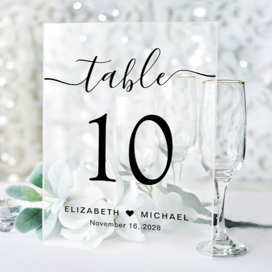 Numéro de table de mariage élégant en script givré