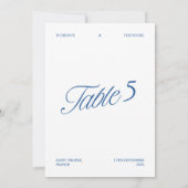 Numéro de table de mariage élégant et moderne bleu (Dos)