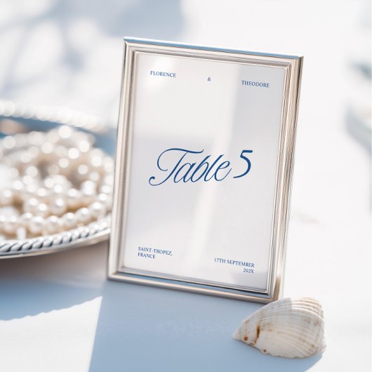 Numéro de table de mariage élégant et moderne bleu