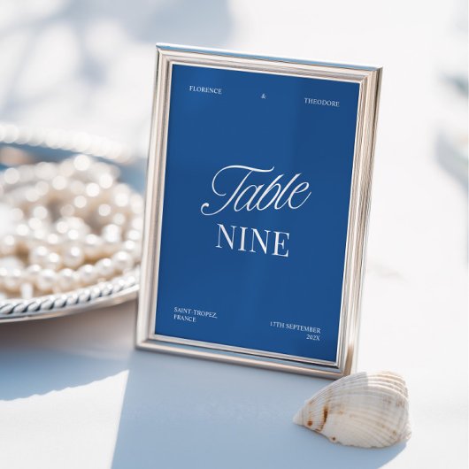 Numéro de table de mariage élégant et moderne bleu
