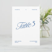 Numéro de table de mariage élégant et moderne bleu (Debout devant)
