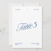 Numéro de table de mariage élégant et moderne bleu (Dos)