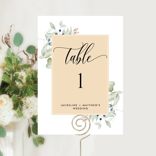 Numéro de table de mariage "Elegant Greenery", bei