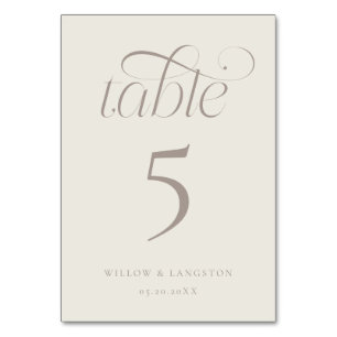 Numéro de table de mariage élégant Grège