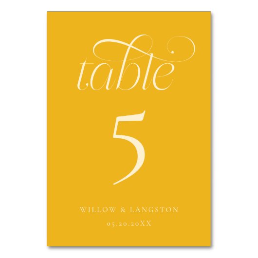 Numéro de table de mariage élégant jaune (Par défaut)