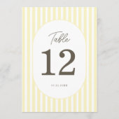 Numéro de table de mariage élégant rayé jaune doux (Dos)
