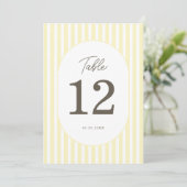 Numéro de table de mariage élégant rayé jaune doux (Debout devant)