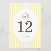 Numéro de table de mariage élégant rayé jaune doux (Devant)