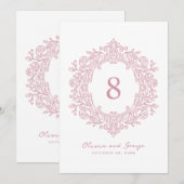 Numéro de table de mariage élégant rose héritage (Devant / Derrière)