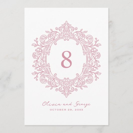 Numéro de table de mariage élégant rose héritage (Devant)
