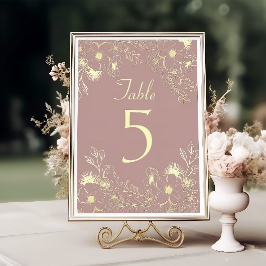 Numéro de table de mariage élégant rose poussiéreu