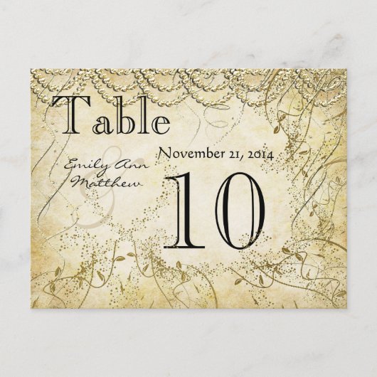 Numéro de table de mariage élégant tourbillon doré (Devant)