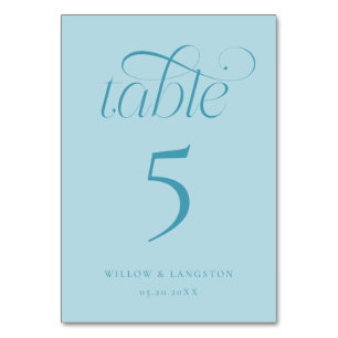 Numéro de table de mariage élégant turquoise 