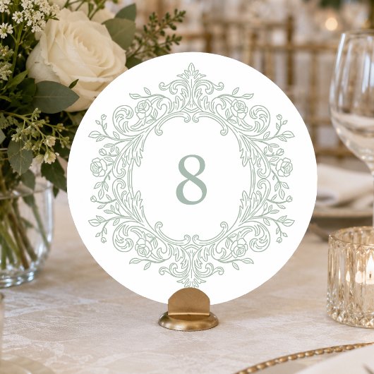 Numéro de table de mariage élégant vert héritage