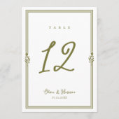 Numéro de table de mariage élégant vert olive tosc (Dos)