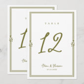 Numéro de table de mariage élégant vert olive tosc (Devant / Derrière)