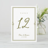 Numéro de table de mariage élégant vert olive tosc (Debout devant)