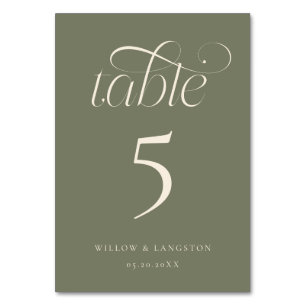 Numéro de table de mariage élégant Vert sauge