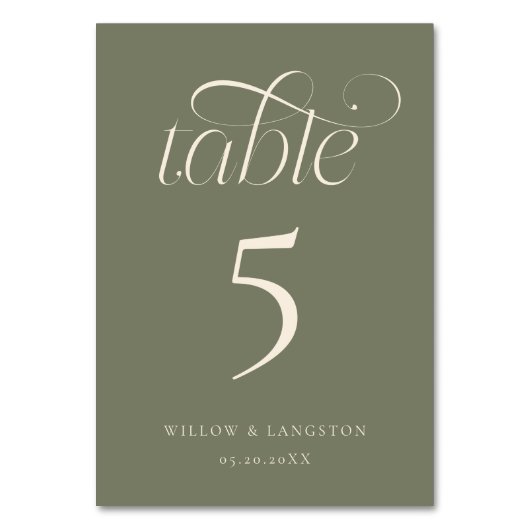 Numéro de table de mariage élégant Vert sauge (Par défaut)