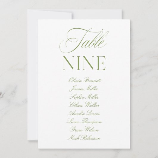 Numéro de table de mariage élégant vert sauge et b (Devant)