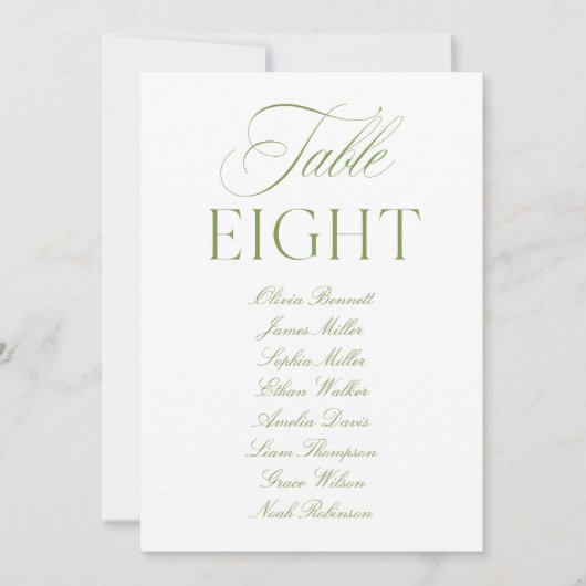 Numéro de table de mariage élégant vert sauge et b (Devant)