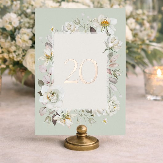 Numéro de table de mariage élégant vert sauge – Vr