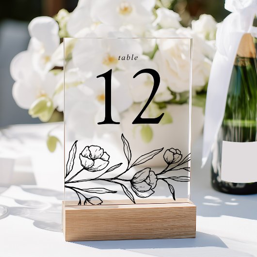 Numéro de table de mariage en acrylique à fleurs n