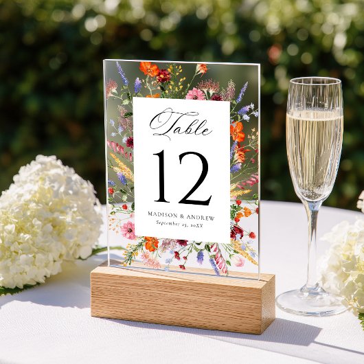 Numéro de table de mariage en acrylique à fleurs s