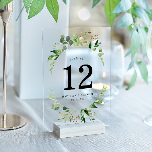 Numéro de table de mariage en acrylique avec verdu