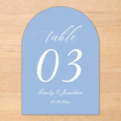 Numéro de Table de Mariage en Acrylique Bleu Pouss (Recto)
