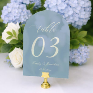 Numéro de Table de Mariage en Acrylique Bleu Pouss