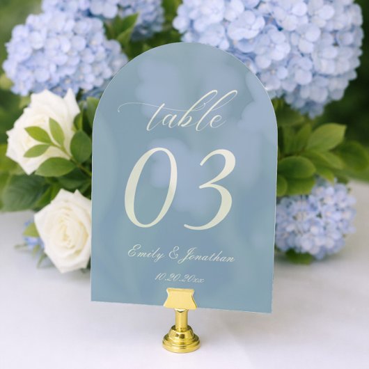 Numéro de Table de Mariage en Acrylique Bleu Pouss