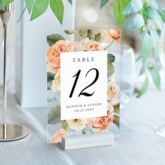 Numéro de table de mariage en acrylique Rose pêche
